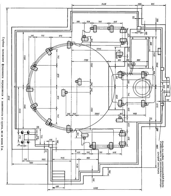 Креслення фундамента токарно-карусельного верстата 1540Ф1 Креслення фундамента токарно-карусельного верстата 1540Ф1